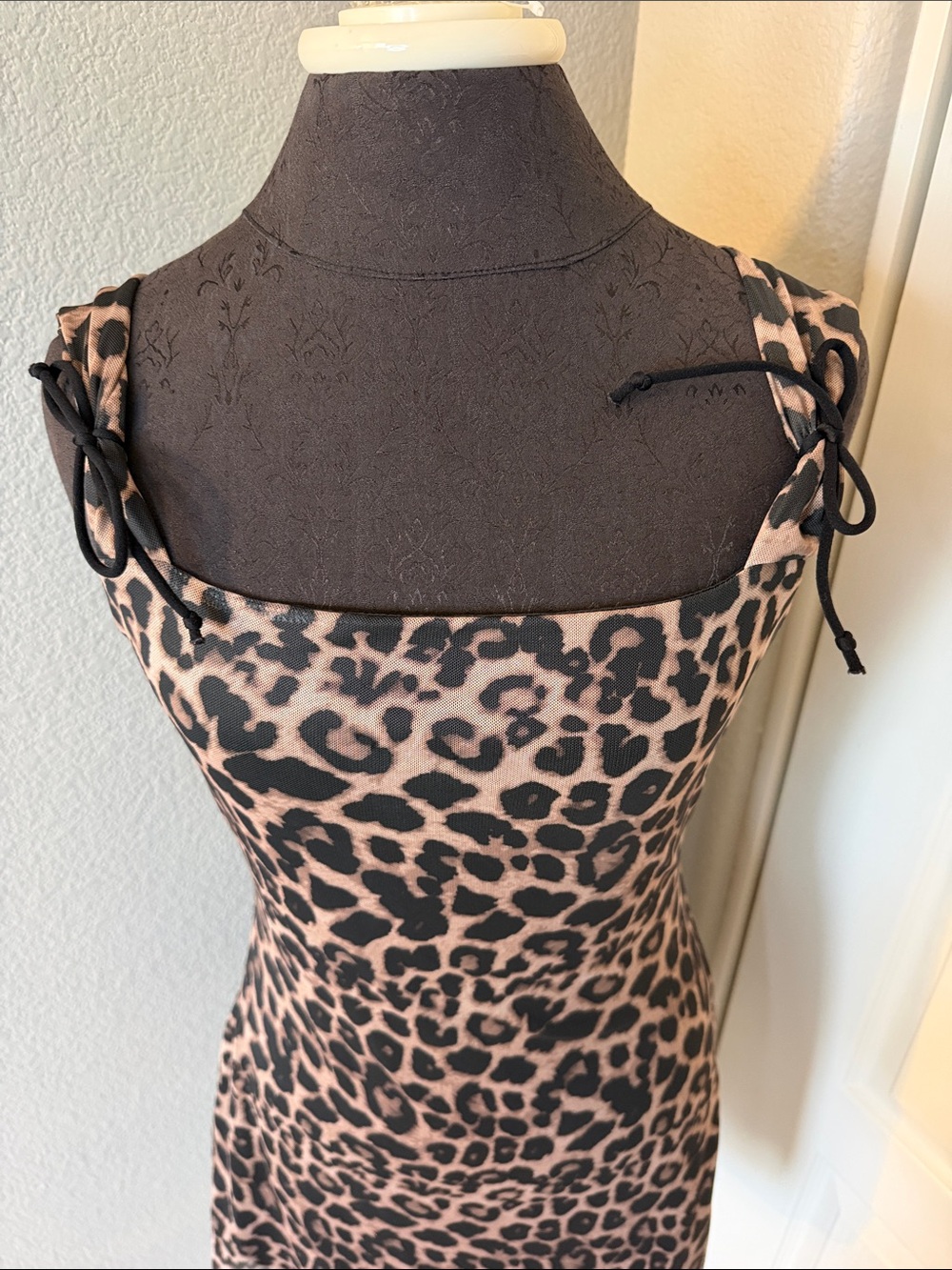 Amazon Leopard Print Tie-Shoulder Mini Dress in Blush and Black - Picture 4 of 10